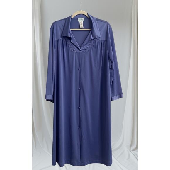 VANITY FAIR Periwinkle Nightgown Womens LG Nylon Button-up Robe House Coat Gown - Picture 1 of 9